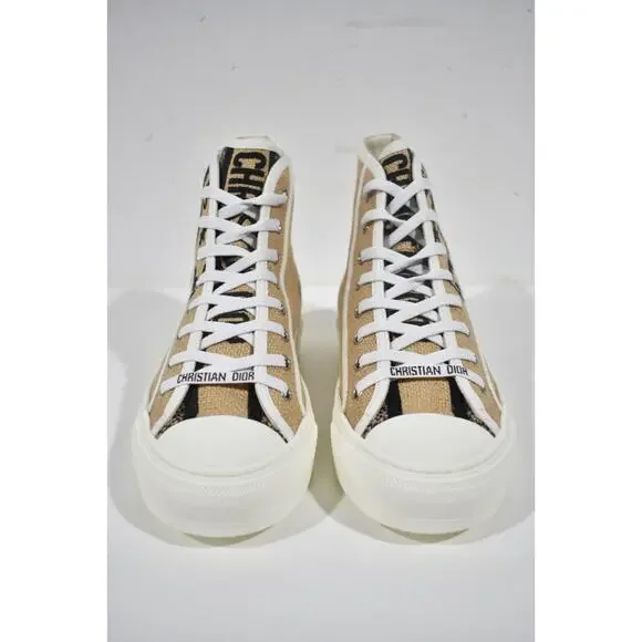 Dior Walk'n'dior Union Embroidered Beige Jute Lace Up Flat High Top Sneaker 39.5 - Picture 6 of 12